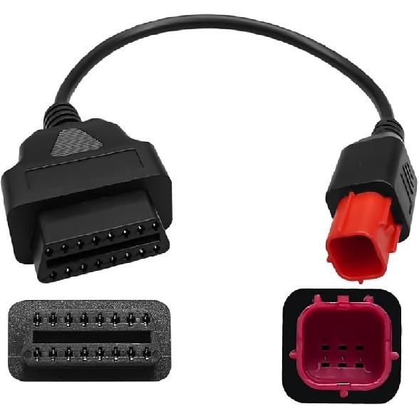6 Pin OBD2 Adapter Cable Fit For Guzzi Kawasaki Suzuki Yamaha Harley Davidson Piaggio Vespa Motorcycle OBD Diagnostic Cable, Euro5 6-Pin Connector,