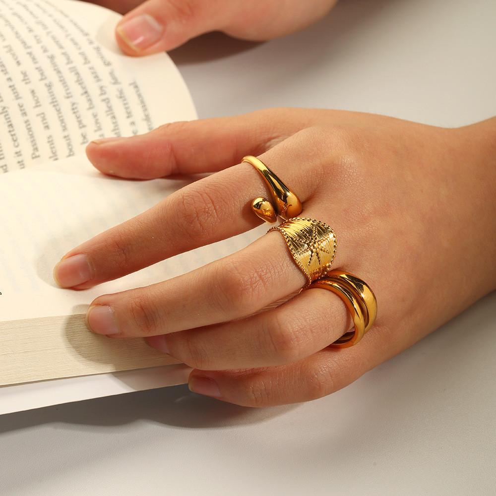 Geometric Titanium Steel Open Ring With Diamond Embellishments For Women