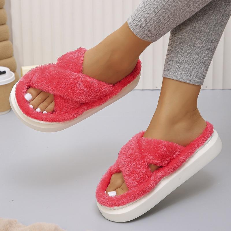 

Autumn and winter new large size thick-bottomed wool slippers women s velvet to keep warm and increase height at home 36