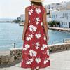 Women Sleeveless V Neck Dress with Pockets Split Hem Floral Print Cotton Linen Blend Casual Summer Midi Dress