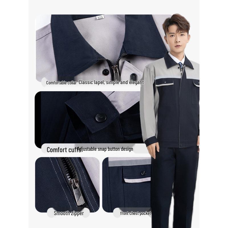 Men's Heavy-Duty Cotton Workwear Set - Long Sleeve, Wear-Resistant, Ideal for Auto Repair and Workshop Use