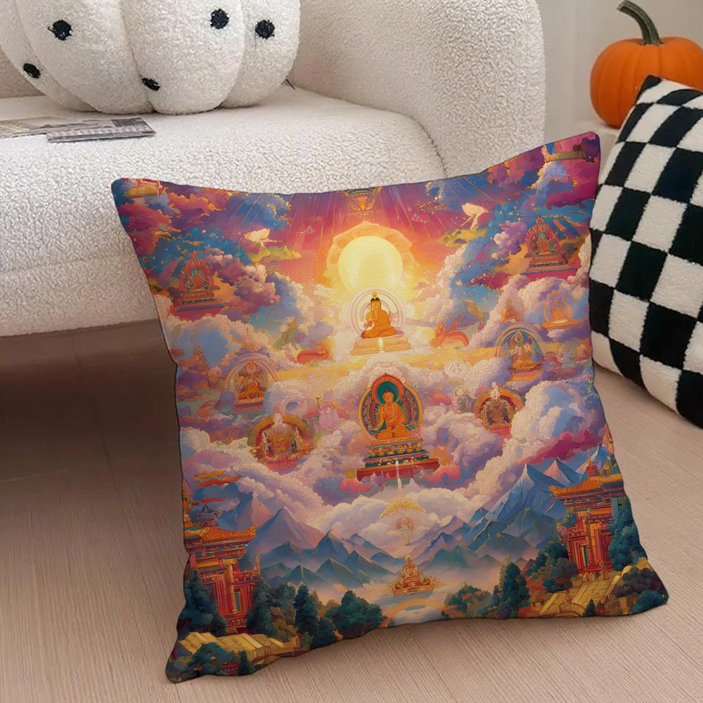 Traditional Indian BBuddhism BBuddha Cushion Cover Throw Pillow Cover Hidden Button Durable Polyester Chair Cushion