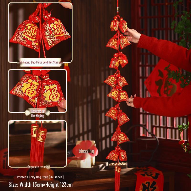 2026 Spring Festival Hanging Decorations: New Year Firecrackers, Lucky Bag, Chili, and Lantern Ornaments for Your Living Room