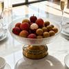 European High-Footed Glass Fruit Plate with Brass Base - Luxurious Retro Snack Dish for Living Room