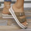Large size belt buckle slippers women's outer wear 2025 summer retro thick-soled hemp rope lazy casual sandals