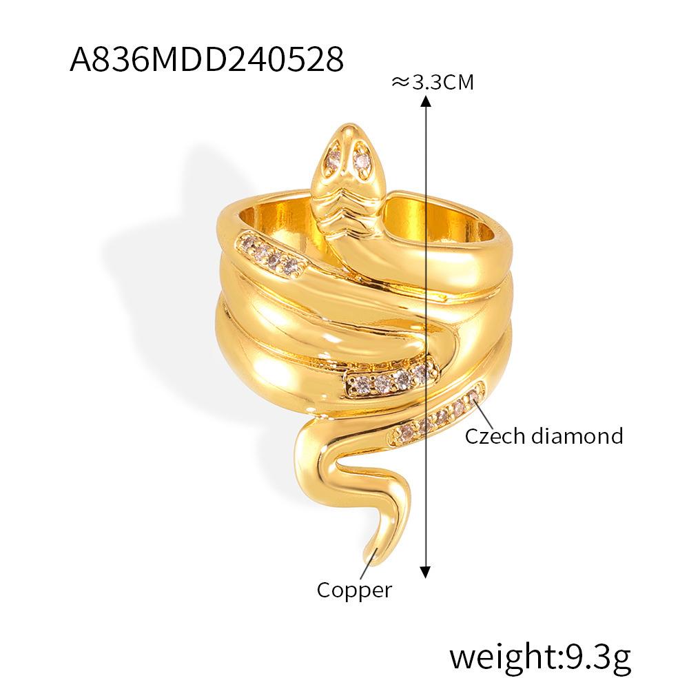 

Популярное медное настоящее золотое кольцо с бриллиантами в форме змеи для пары, нишевое индивидуальное открытие легкого роскошного кольца One Size
