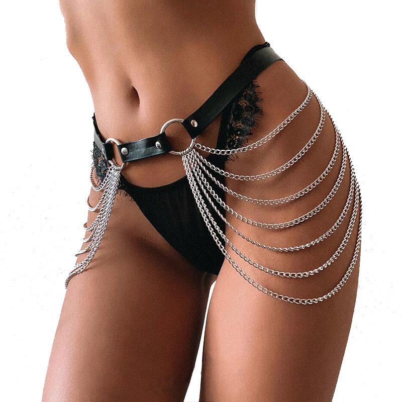 Neu Eingetroffen Frauen PU Leder Joker Sexy Leistung Schmuck Taille Kette Punk Trend Quaste Kette Taille Gürtel