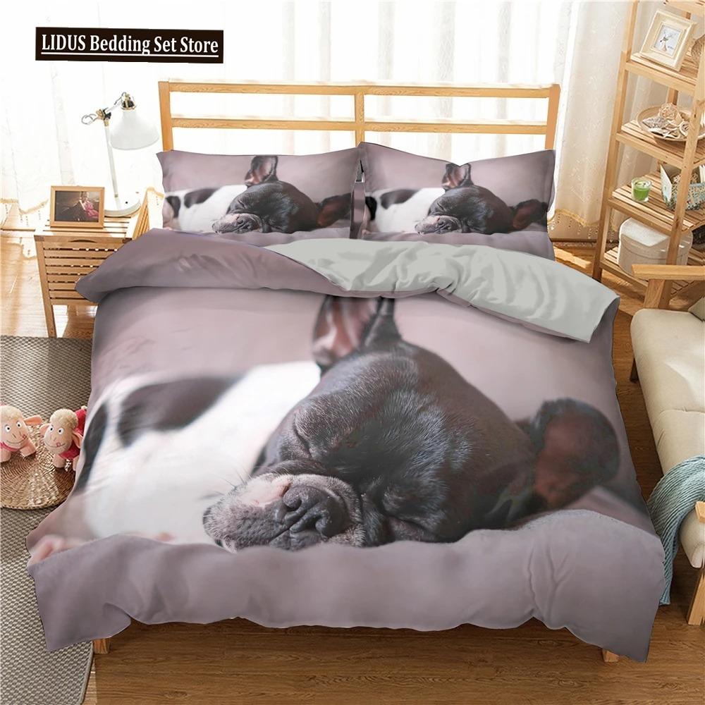 French Bulldog Duvet Cover Set Puppy Bedding Set Bedclothes With Pillowcase Single Double King Queen Size
