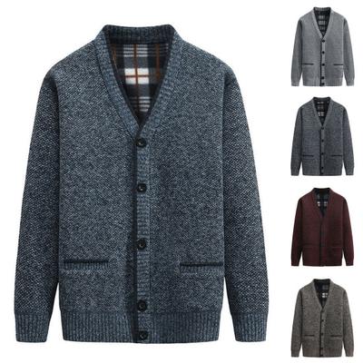 Manteau Pull Col V Poches Automne Hiver Doublure Polaire Couleur Unie Cardigan Pull Vêtement d'Extérieur