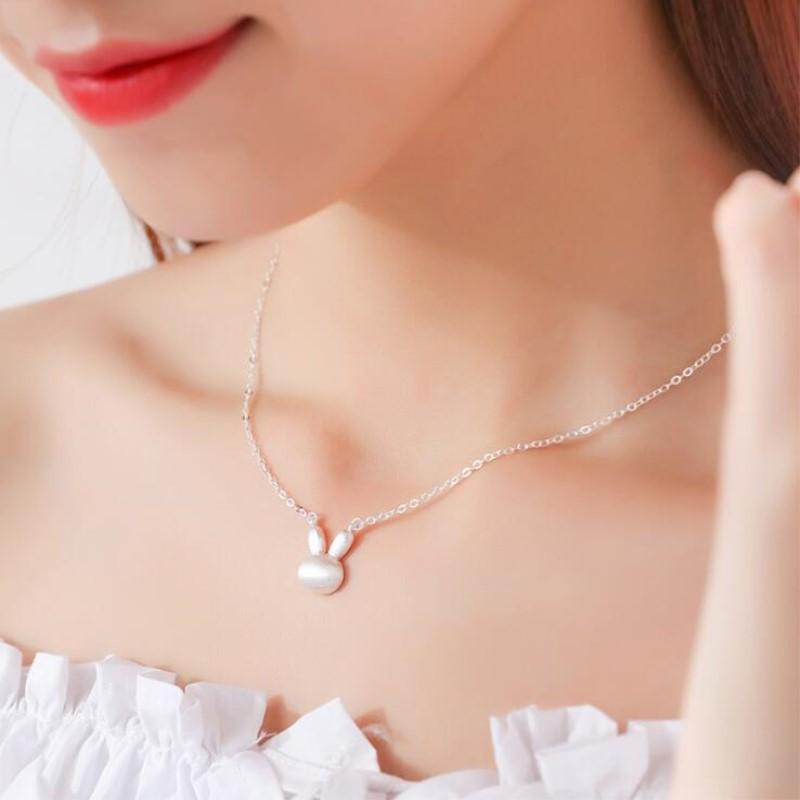 Cute Animal 925 Sterling Silver Drawing Bunny Rabbit Pendant Necklaces