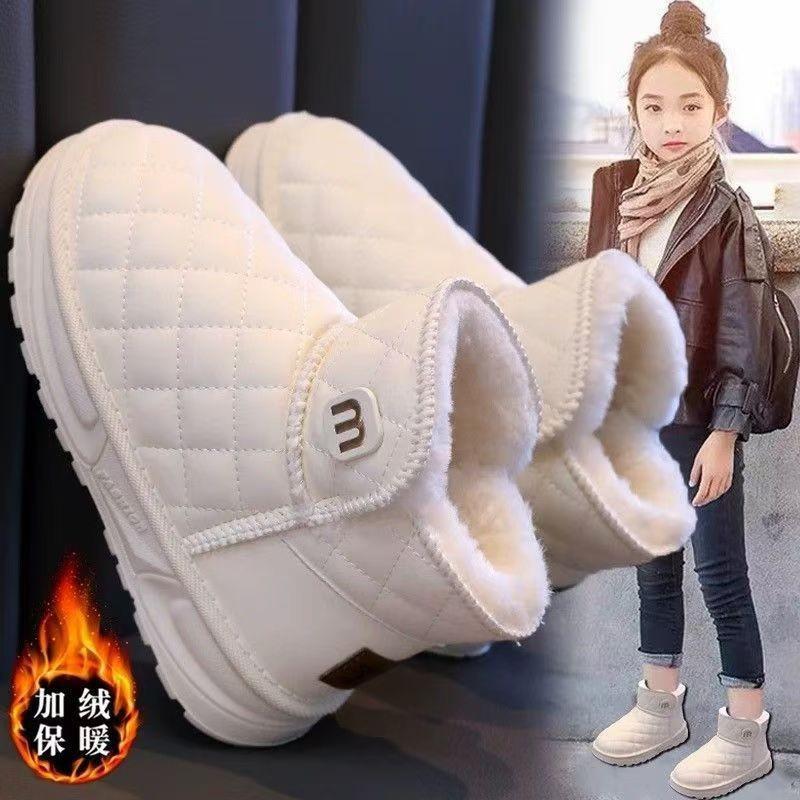 Fleece Girls Snow Boots 2025 Winter New Children's Thickened Waterproof Large Cotton Short Boots Boys Warm Cotton Shoes Tide