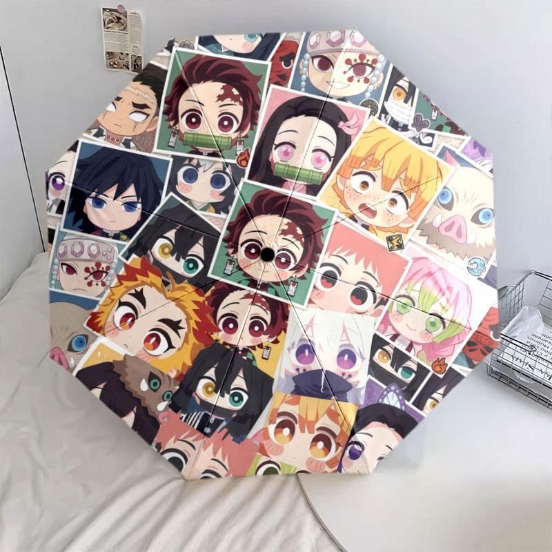 1 PC Automatic Folding Umbrella - Demon Slayer Kimetsu No Yaiba Pattern Portable Foldable Design With 8 Ribs Christmas Birthday Gifts