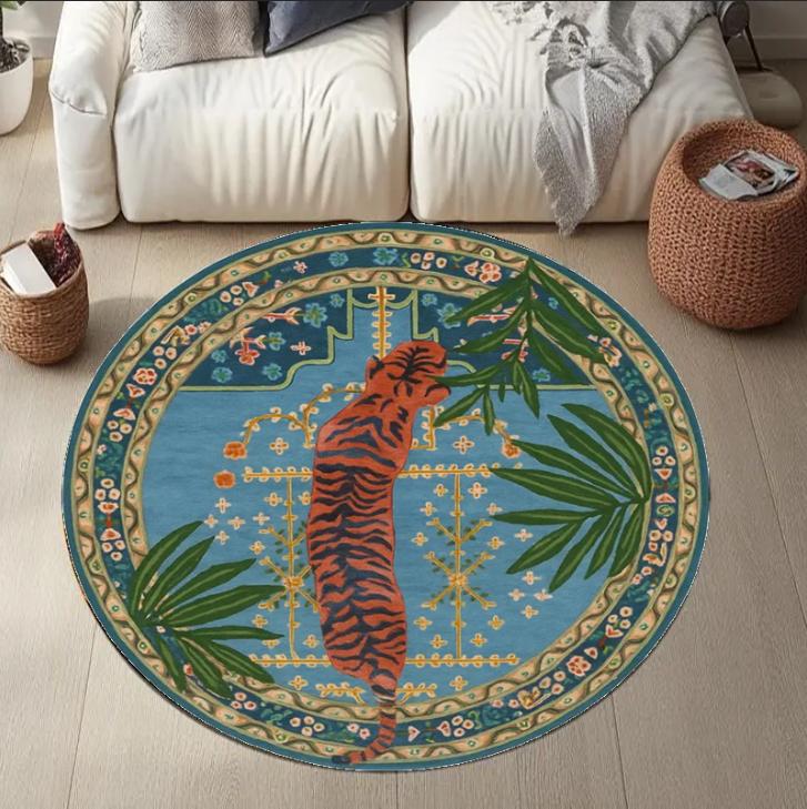 Jungle Tijger Rond Kleed – Exotisch Dierenprint Vloerkleed, Artistieke Vloerdecoratie voor Woonkamer, Slaapkamer Diameter 120cm(47in)