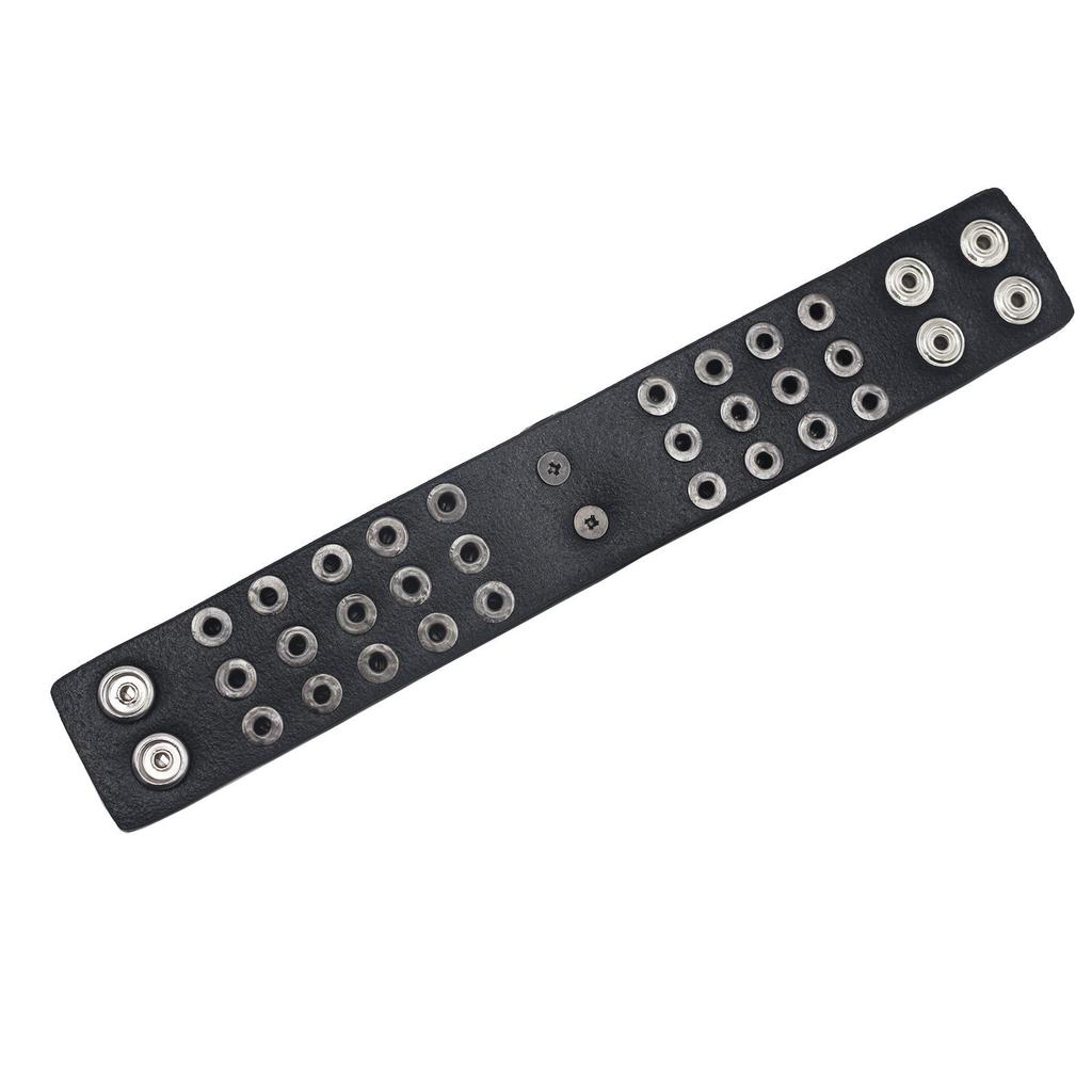 Skull Rivet Punk Leather Bracelet - Edgy Street Dance Rap Wristband Accessory