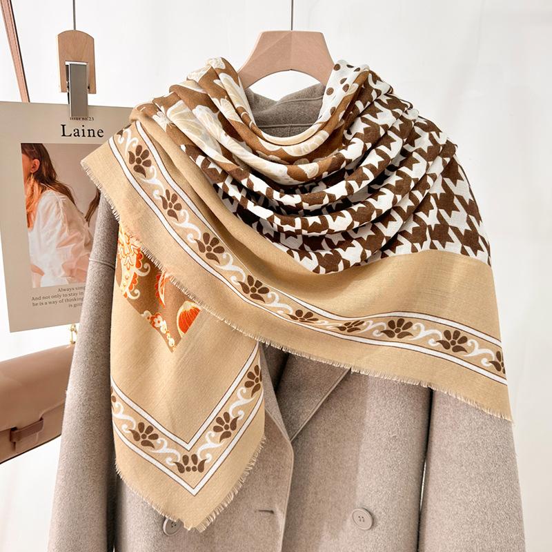 

Retro fashion 130CM large square scarf women s beard scarf printed versatile high-end shawl scarf 130*130