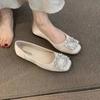Chaussures plates douces printemps nouveau bouche peu profonde strass tête carrée tempérament chaussures simples femmes