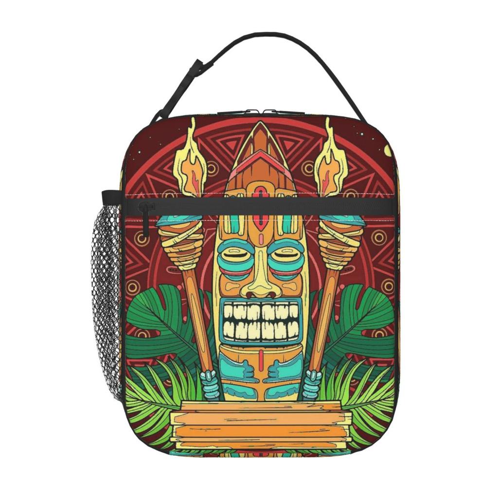 Bronze Cartoon Tribal Gesicht Isoliert Lunchtasche für Frauen Kinder Tragbar Lebensmittelboxen Thermische Lunchbox Tragetasche