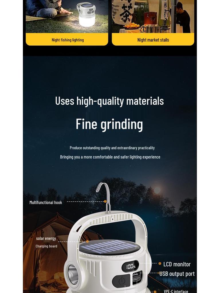 Solar-Powered Multifunctional Camping Light with USB Charging & Remote Control for Outdoor Use