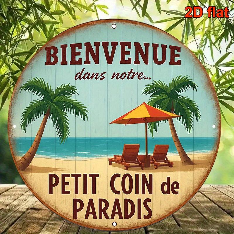 pc cm Round French Aluminum Sign Vintage Decorative Plaque about Welcome to Paradise Beach Vacation Style Sui