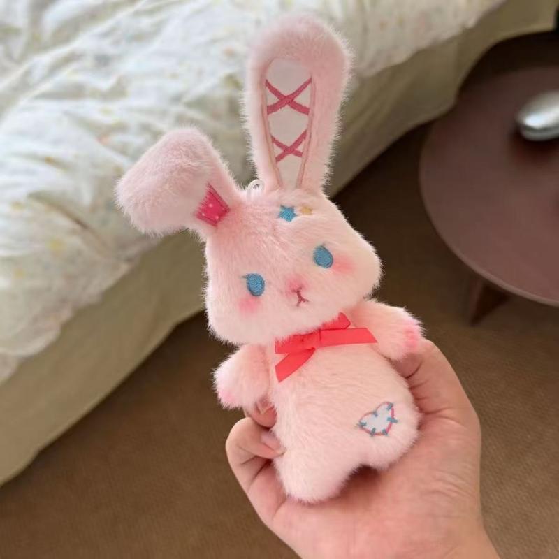 Cute Soft Fluffy Plush Rabbit Keychain With Lovely Bow Decor For Backpack Charms Girls Birthday Gifts