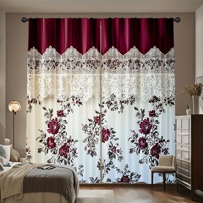 3D Flower Pattern Printed Curtains, Christmas Decorations, Bedroom and Living Room Decoration, Home Decoration, Room Decoration