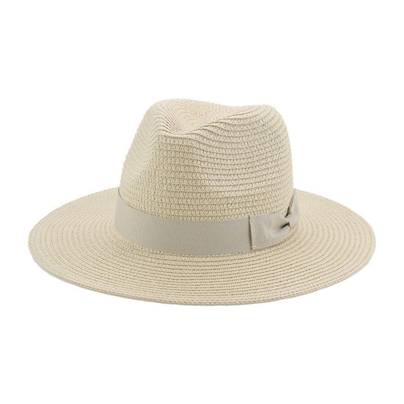 Straw hat beach hat Panama solid color bow casual men's and women's Tibetan cowboy hat sunshade European and American popular hat