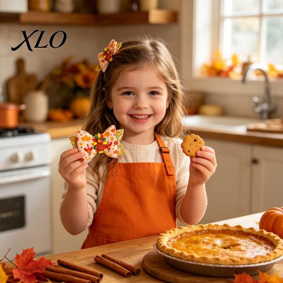 Festival Style Hair Accessories Thanksgiving Turkey Bow Clip for Girls, Decorative Pins, Maple Leaf Pins Double Layer Glitter Clip, Cute Autumn
