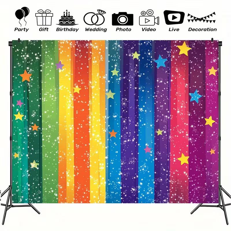 

2D Flat Printing Rainbow Backdrop Sparkle Star Party Photo Booth Decor 47.2x31.5inch/120*80cm