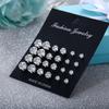 6/12Pairs Elegant Wedding Women Alloy Silver Round Zircon Geometric Crystal Stud Earrings Set