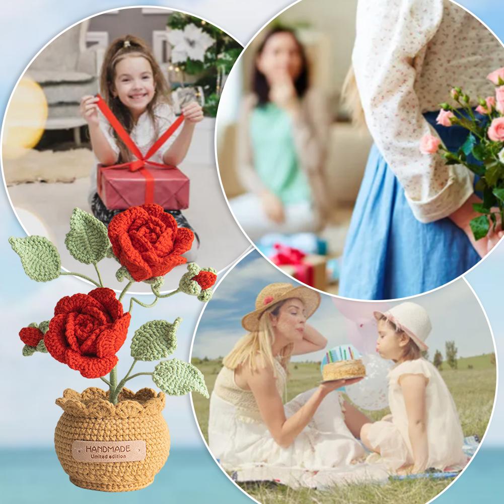 Knitted Flowers Decorations Decorative Crochet Flowers Potted Plants Knitted Artificial Flowers Gifts for Friends