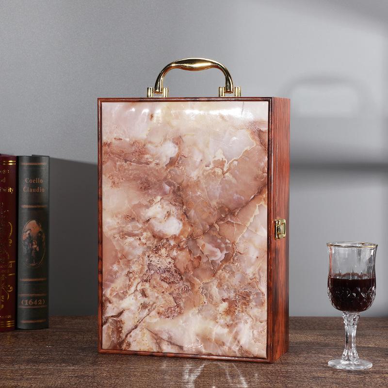 Роскошный мраморный узор, двойная коробка для красного вина, ретро-деревянная коробка для вина, органайзер для хранения шампанского, подарочная коробка, бутылка, упаковка с ручкой