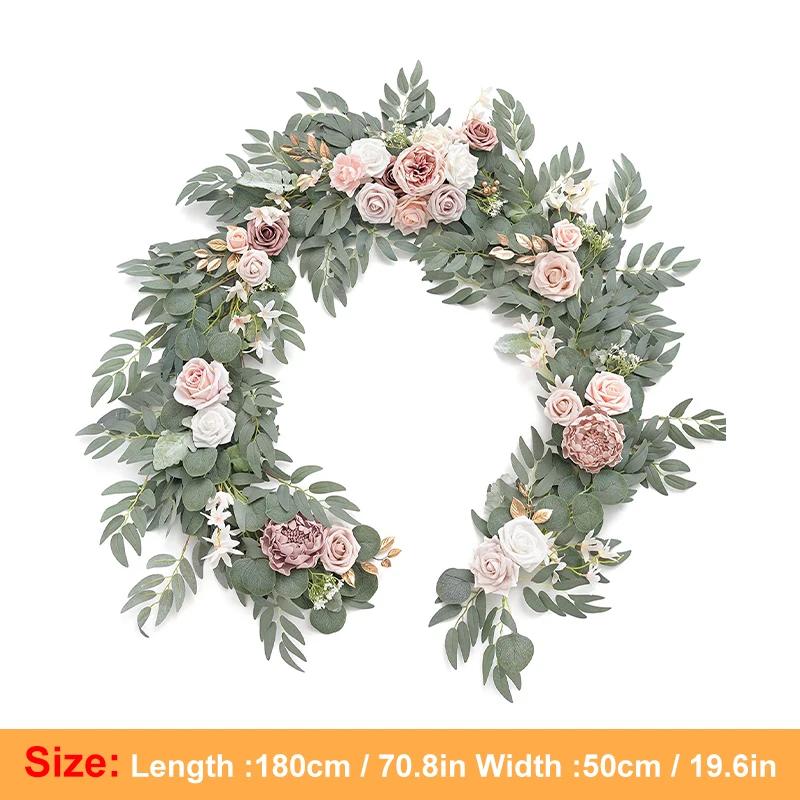 1.8/2.7M Artificial Flowers Wedding Eucalyptus Garland with Rose Wedding Table Centerpieces Boho Bridal Shower Decoration Wreath