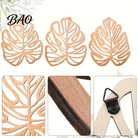 Minimalist Tropical Home Decor 3Pcs Hollow Monstera Leaf Wall Decoration, Wooden Art Hanging Plaque, Decorative Boho Living Room Accents Sculpture
