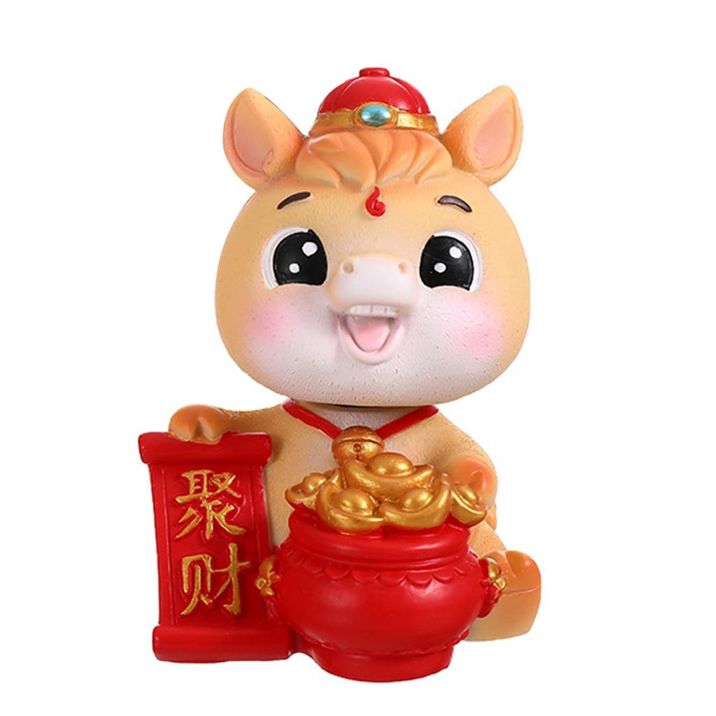 Animal Horse Nodding Resin Statue For Desktop Shelf Or Vehicle Interior Decoration Chinese New Year Gift