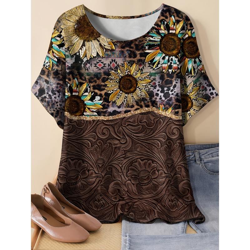 Women's Short Sleeves T-Shirt Elegant 3D Bohemian Print Short Sleeve Tees Woman T-Shirt Tops Oversized Summer Women's Clothing