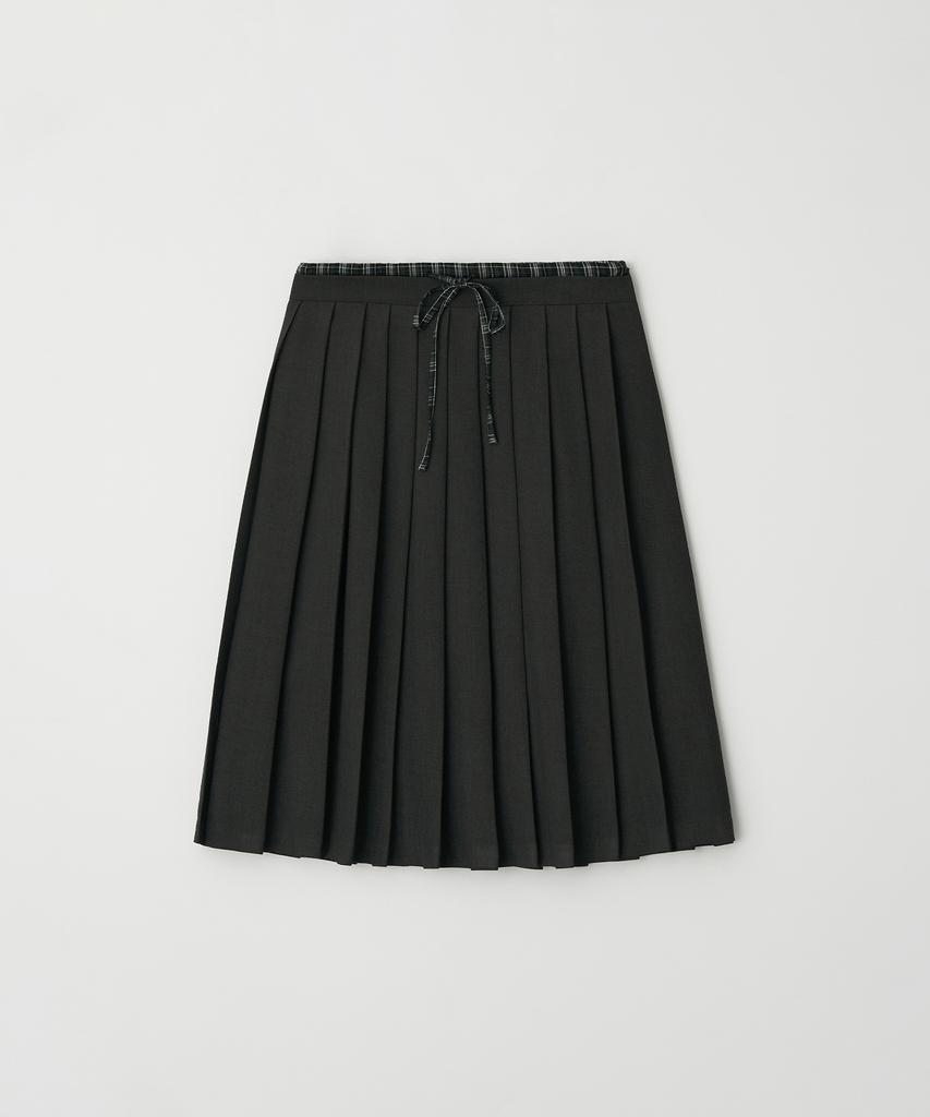 Button Check Coloring Pleats Midi Skirt (Charcoal)
