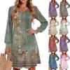 Ladies' Printed Casual And Fashionable V-neck Long Sleeved Mid Length Dress