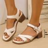 Fashion Elegant Pu Leather High Heels Sandals Women Summer Ankle Buckle Square Toe Sandles Woman Corss Straps High Heel Shoes Ladies