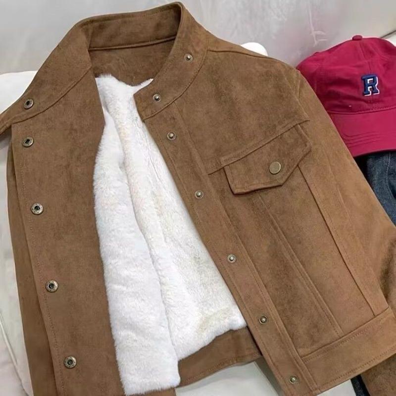 

Короткая флисовая куртка Maillard с утолщенным лацканом, хлопковая куртка, зимний свободный верх, мотоциклетная одежда, тренд L 110-62.5 kg