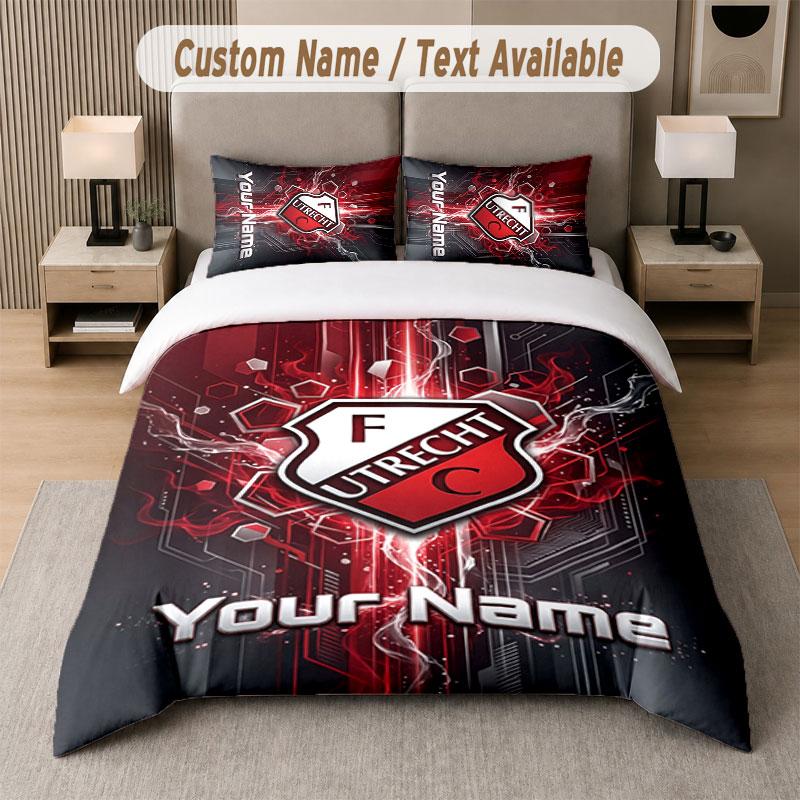 Custom Bedding Set FC Utrecht Pattern, Print Name Text 1 Duvet Cover plus 2 Pillowcases Home Textile