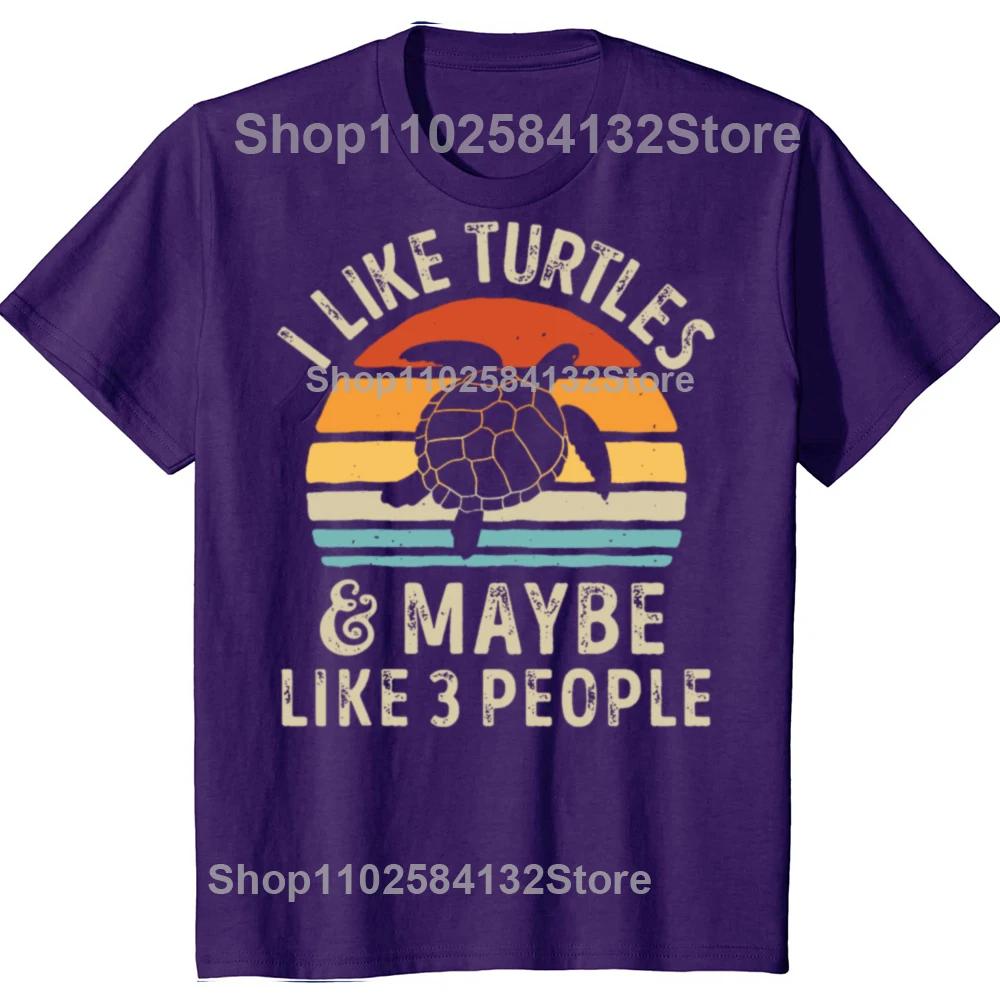 I Like Turtles and Maybe 3 People Turtle Lover Retro Tee Tops Round Neck Short-Sleeve Fashion Tshirt Clothing Casual T-shirts