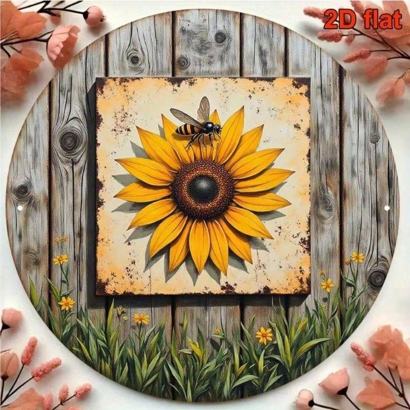 Tin Sign Wall Art Sunflower Bee Vintage Kitchen Decor