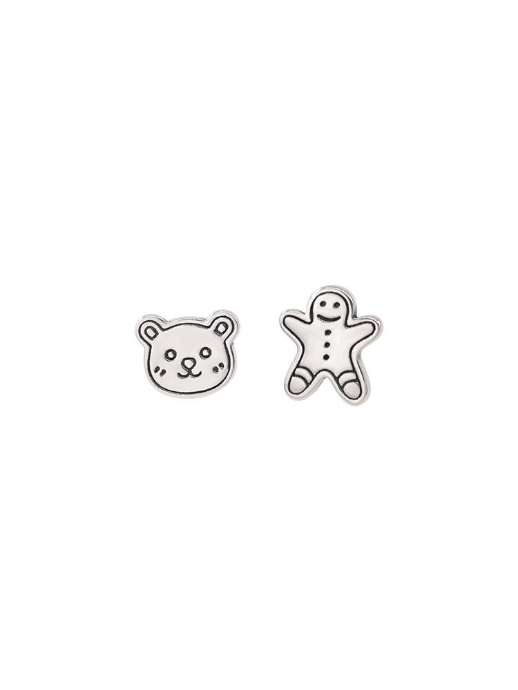 

S925 Sterling Silver Gingerbread Man Bear Stud Earrings - Cute Christmas Gift for Women 925 Sterling Silver