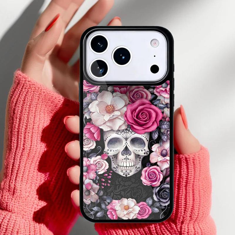 Skull With Roses Phone Case for iPhone 17 Air 16e 15 14 13 Pro Max Back Cover for 12 11 Pro Coque