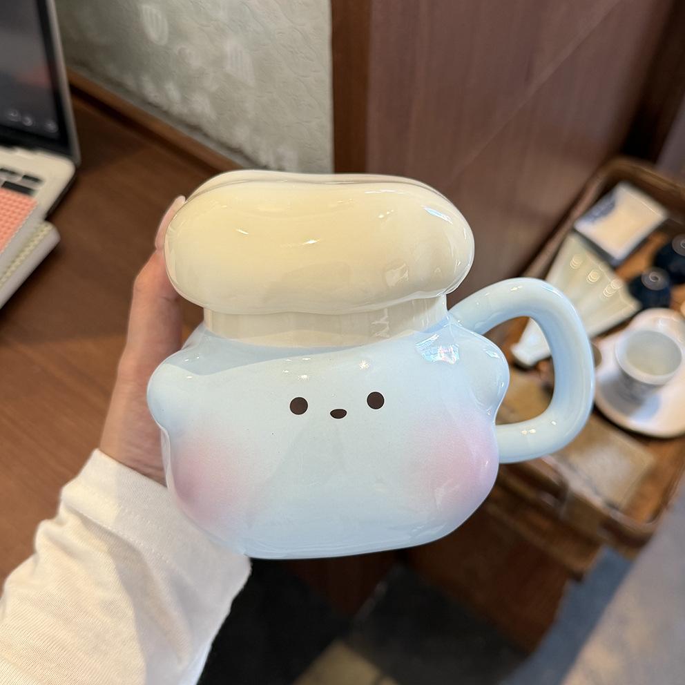 Chef Piggy Mug With Lid Spoon Bizarre Cup Ceramic Niche Drinking Cup For Girls' Birthday Gifts