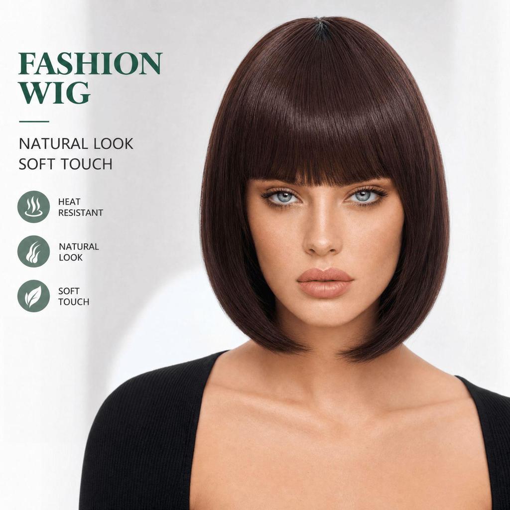European & American Women's Bob Cut Wigs with Bangs - Short, Colored, Anime-Inspired Headwear for Halloween
