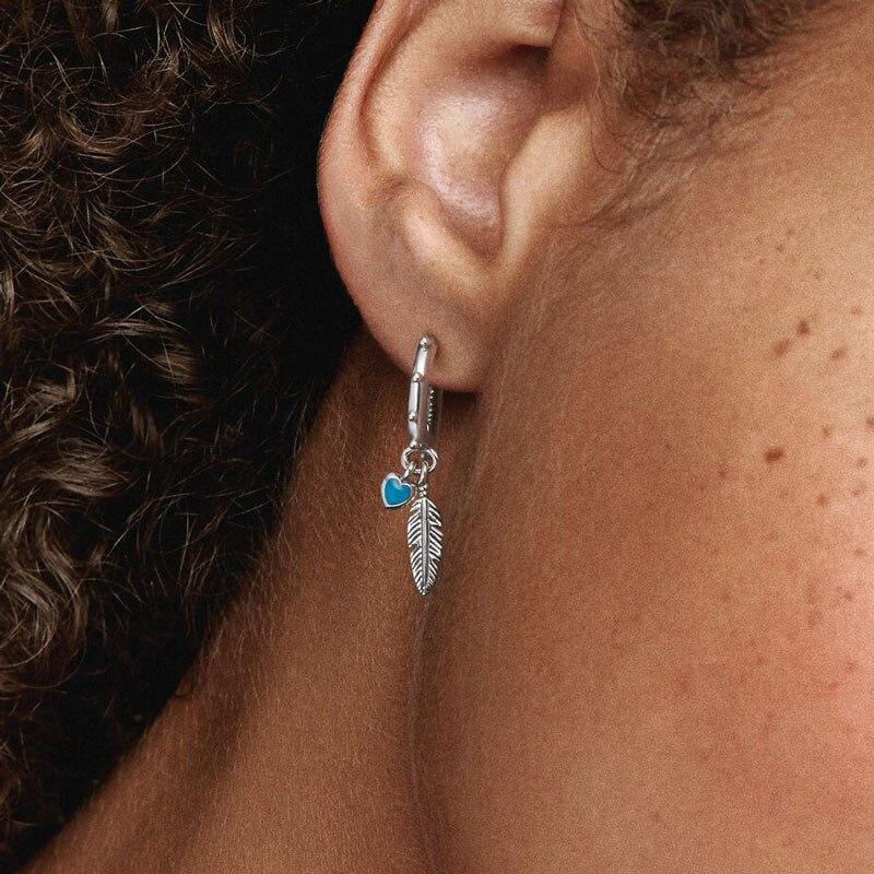 Vente Boucle d'oreille Ton Argent Pour Femmes Boucles d'oreilles Puces Plume Boucles d'oreilles Convient aux Boucles d'oreilles Originales Bijoux Fins JoyasTrendy Puce