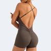 Sommer-Yoga-Strampler für Damen, mit Kreuz-Rücken, ärmellos, hohe Elastizität, dünn, weich, atmungsaktiv, tief ausgeschnitten, U-Ausschnitt, schulterfrei, Mantel, Strand, kurze Sommer-Fitness