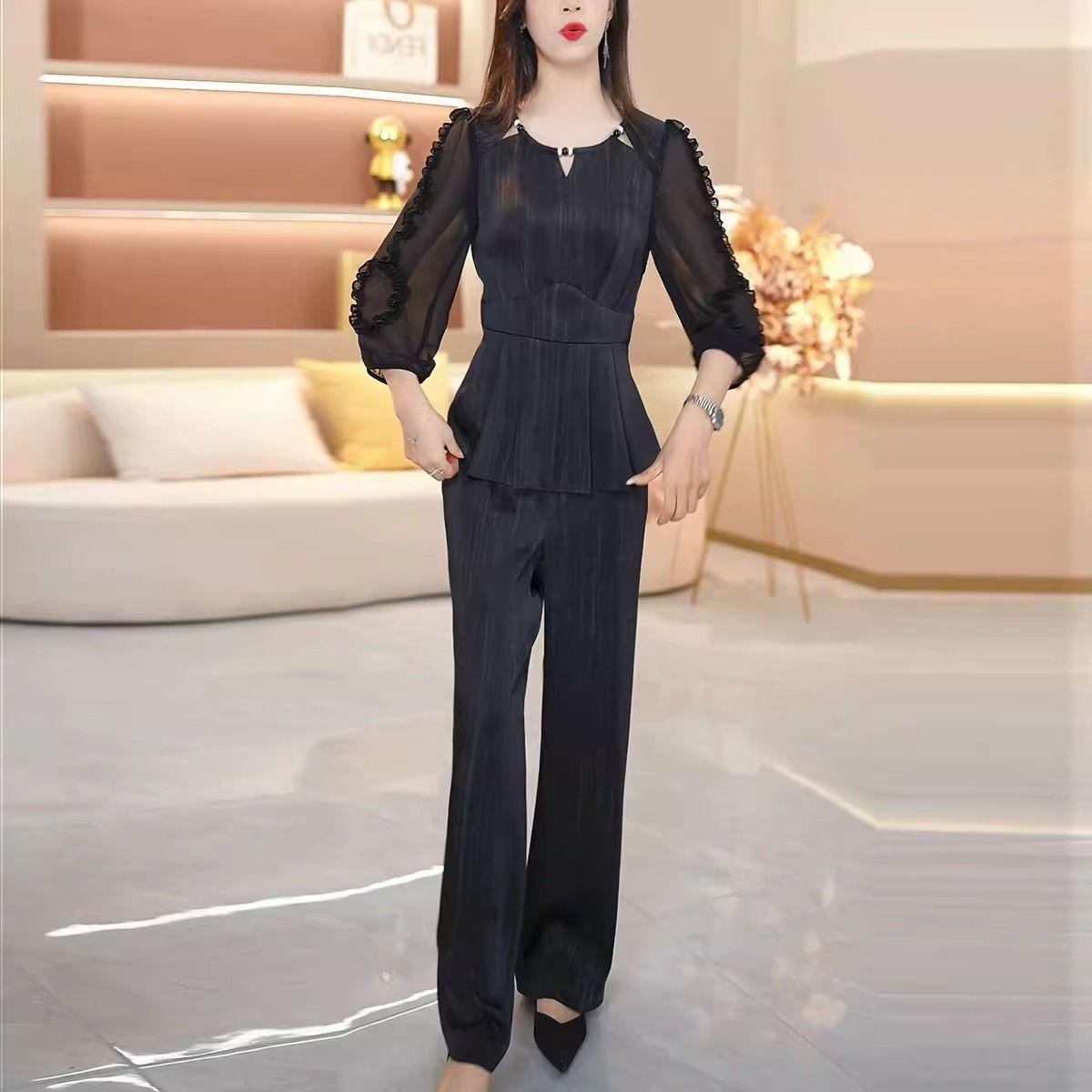 

Весна 2025 Люксовый Слимминг Костюм-Двойка: Элегантный повседневный комплект для мам 2XL (125-135 lbs)