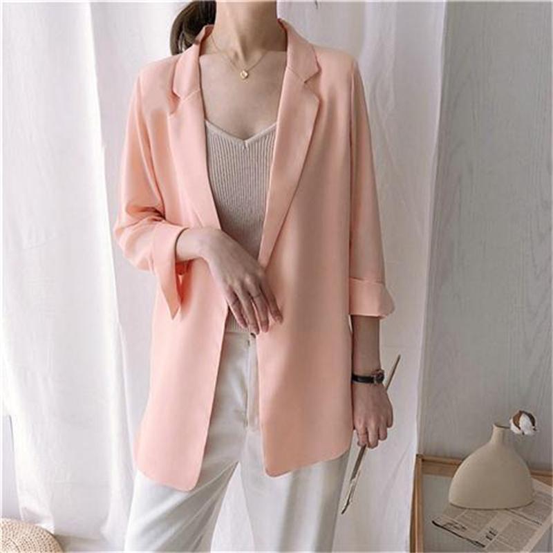 Blazers Women Chiffon Korean Outwear Spring Sunscreen Loose Without Placket Solid Simple Long All-match Soft Fashion Streetwear